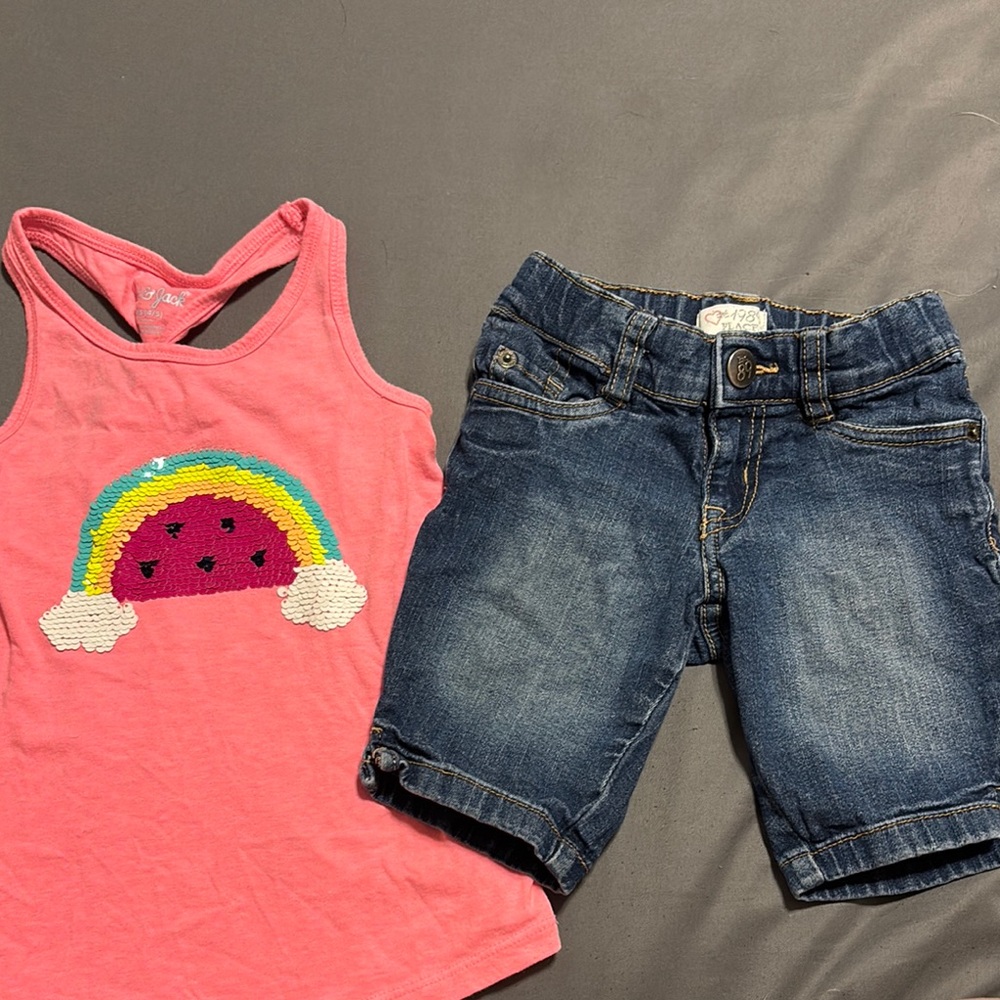 Pink Watermelon Tank/ jean short outfit